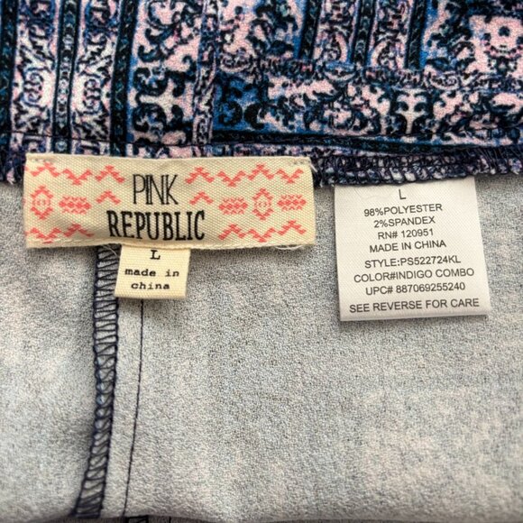 Pink Republic Womens Large Shorts Skort Blue Pink Bohemian Pattern Zipper - Picture 5 of 5